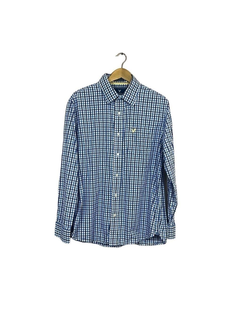 American Eagle Outfitters Vintage Fit Men’s Blue Plaid Long Sleeve Shirt Size XL